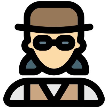 Şapka ve gözlük takan kadın dedektif.