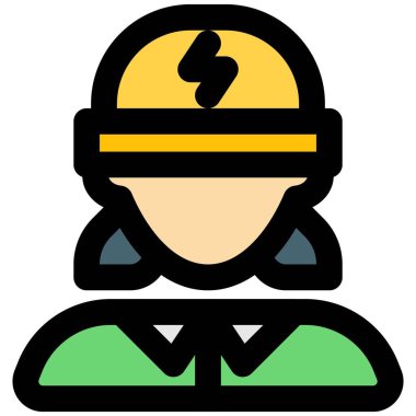 Güvenlik kaskı takan kadın elektrikçi.