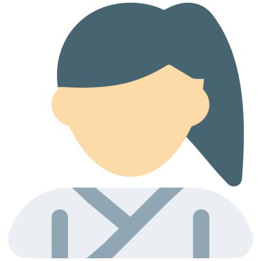 Genç bayan karateka kimono giyiyor.