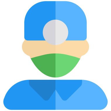 Erkek dişçi kafa aynası takıyor.