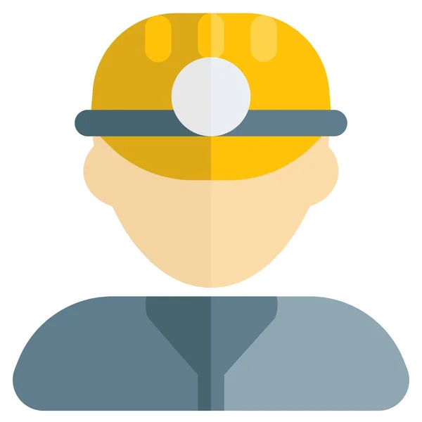 ヘッドランプ付きの安全ヘルメットを身に着けている男性鉱夫 — ストックベクタ