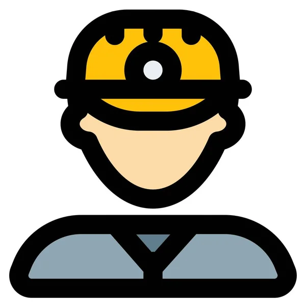Male Miner Wearing Safety Helmet Head Lamp — Stock Vector