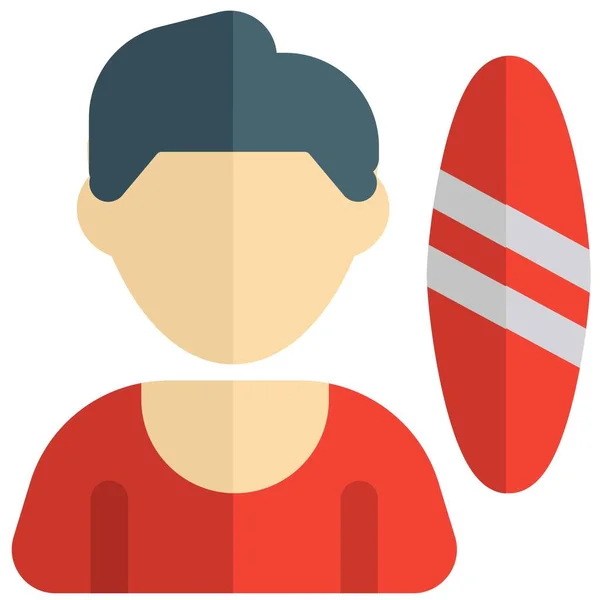 男子冲浪与冲浪板穿着T恤 — 图库矢量图片