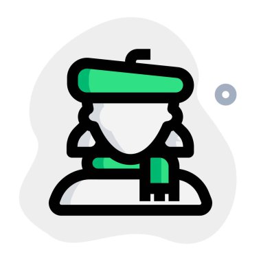 Fransız beresi takan kadın ressam.