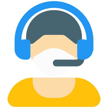 Kulaklık ve maskeli müşteri yöneticisi..