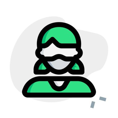 İki at kuyruklu kız maske takıyor..