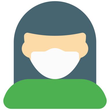 Düz uzun saçlı, maske takan bir kadın..