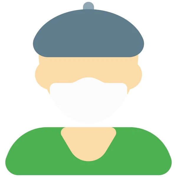 Hombre Con Sombrero Boina Llevando Máscara — Vector de stock