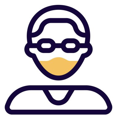 Uzun saçlı, maske takan ve gözlük takan bir adam..