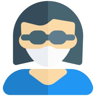 Maskeli ve gözlüklü eski moda kadın..