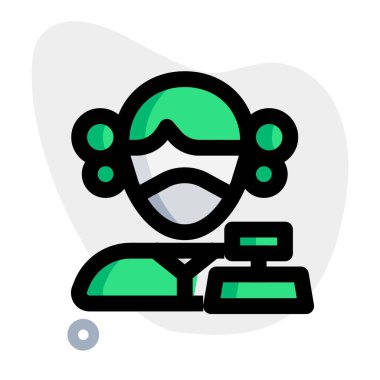 Maske takan kadın kasiyer.