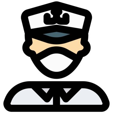 Üniformalı gemi müdürü maske takıyor.