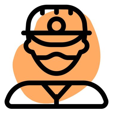 Mayın işçisi başlıklı, maske takıyor..