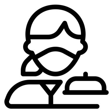 Maskeli bayan garson elinde saat ve tepsi var..