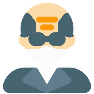 Gözlüklü ve maskeli yaşlı akademisyen.