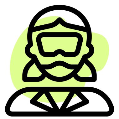 Gözlüklü ve üniformalı bilim adamı maske takıyor