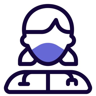 Steteskop ve maske takan bayan doktor.