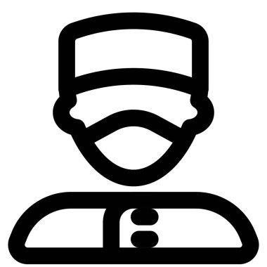 Üniformalı ve maskeli profesyonel kapıcı.