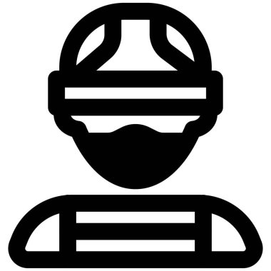 Başlıklı inşaat işçisi maske takıyor.