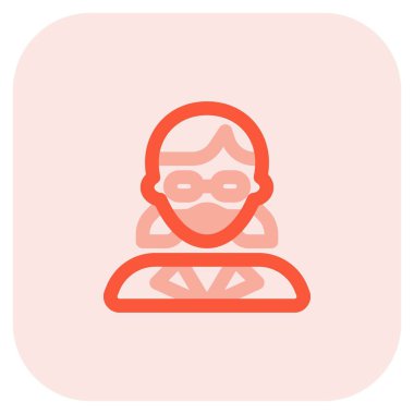 At kuyruklu öğretmen maske takıyor ve gözlük takıyor..