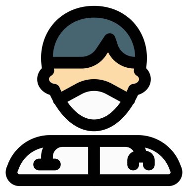 Steteskop ve maskeli profesyonel erkek doktor.