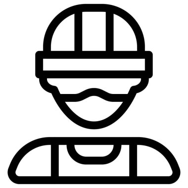 Kasklı, maske takan bir erkek işçi..