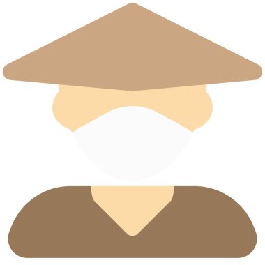 Konik şapkalı erkek çiftçi maske takıyor.