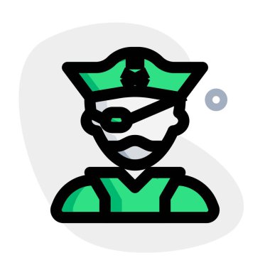 Maske takan ve göz bandı takan bir korsan denizci..