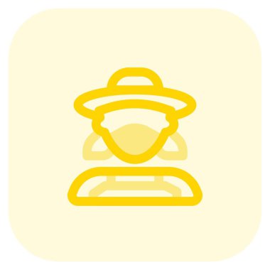 Şapkalı, maskeli ve önlüklü bir kadın çiftçi..