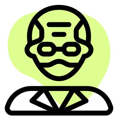 Gözlüklü ve maskeli yaşlı akademisyen.