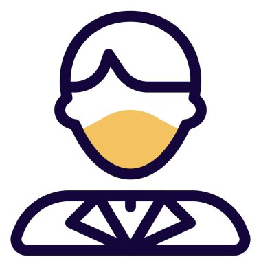 Erkek yöneticinin saçı ve maskesi var..