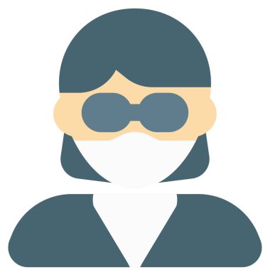 Gözlük ve maske takan kadın sekreter.