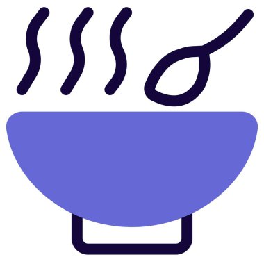 A bowl of hot soup with a spoon.