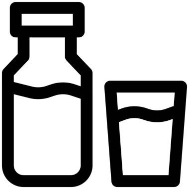 A glass with pasteurized milk bottle.