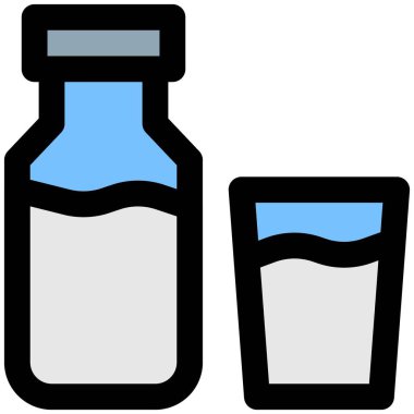 A glass with pasteurized milk bottle.