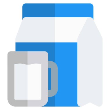 Fatty milk in package with handled mug.