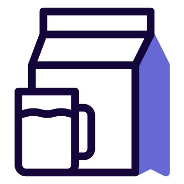 Fatty milk in package with handled mug.