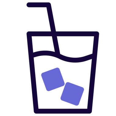 Glass of cold milk with straw and cubes.