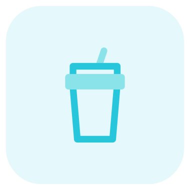 Milk in disposable cup with a straw.