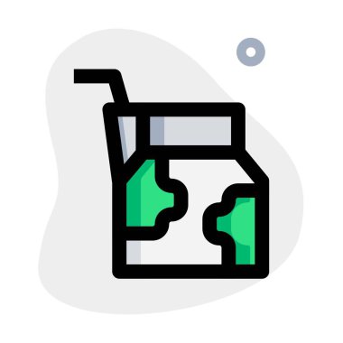 Torn milk pack containing straw