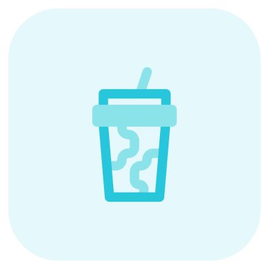 Disposable milk cup served with a straw.