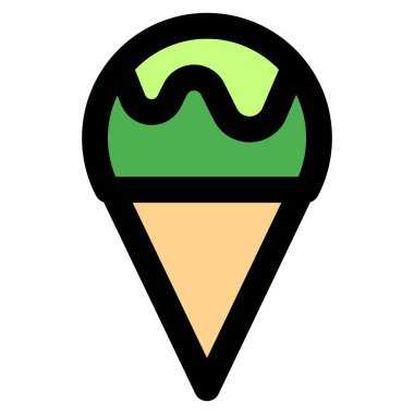 Ice scoop cone decorated with chocolate sauce.