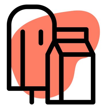 Ice pop, a frozen snack with a milk container.