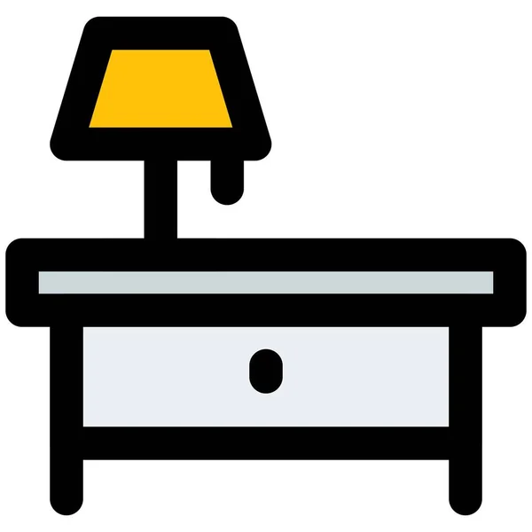 Table Chevet Avec Tiroir Simple Lampe — Image vectorielle
