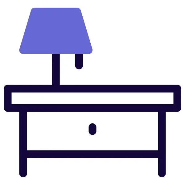 Bedside Table Single Drawer Lamp — Stock Vector