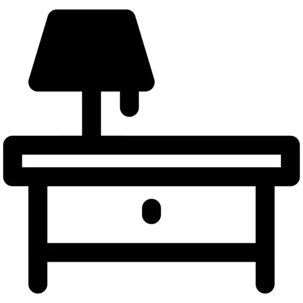 Table Chevet Avec Tiroir Simple Lampe — Image vectorielle