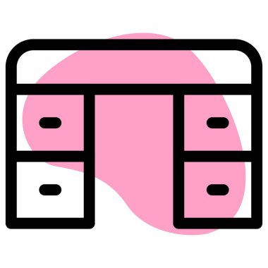 Birden fazla çekmecesi olan büyük boy bir masa.