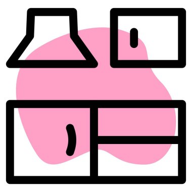 Mutfak tezgahı tezgahı ve mutfak gereçleri için raflar.