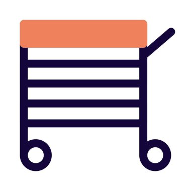 Birden fazla rafı olan bir tıbbi servis arabası..