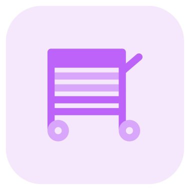 Birden fazla rafı olan bir tıbbi servis arabası..